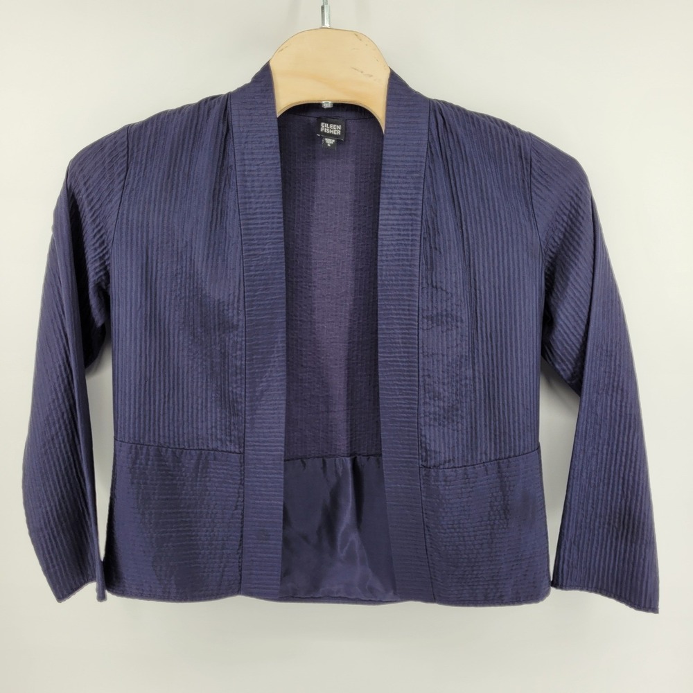 Eileen Fisher Texture Kimono Jacket Large Silk Cotton Purple RN78121